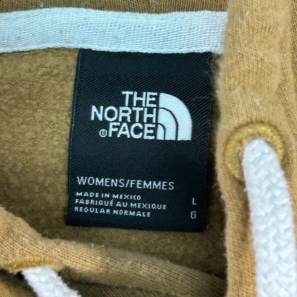 The North Face Womens Fleece Hoodie Mustard Brown Large Embroidered Logo Toggle - Picture 2 of 6